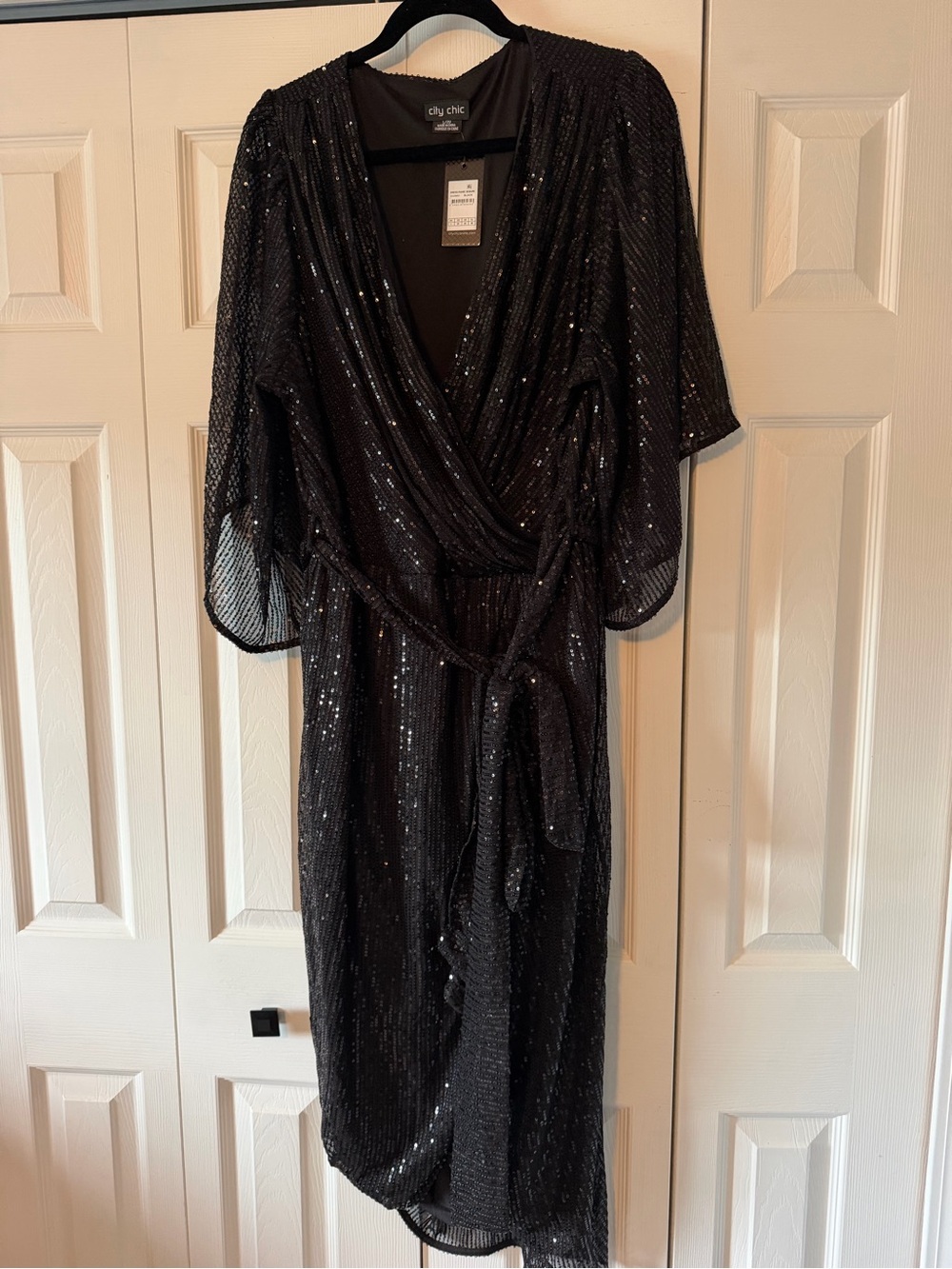 City Chic Paige Sequin Faux Wrap Midi Dress - Picture 3 of 7